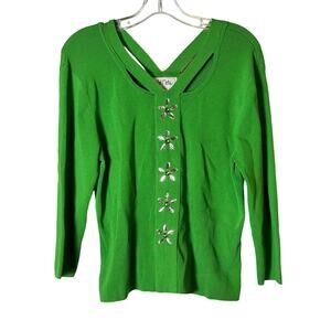 Vintage Bob Mackie Studio Green Knit Sweater 80s 90s Gemstones Golden Girls Brat
